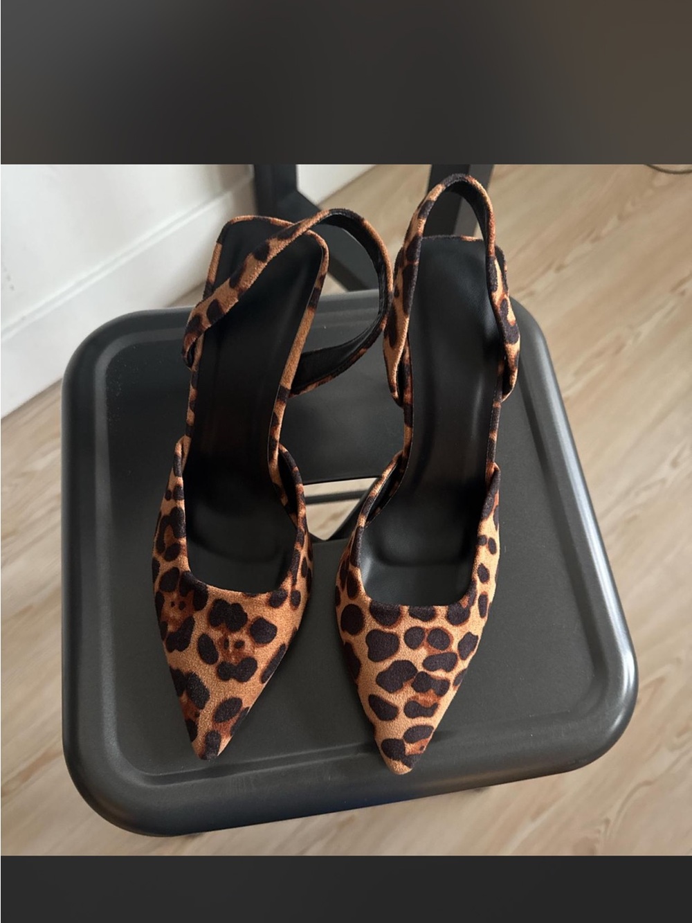 Leopard Print Pointed Toe Slingback Heels - Brown/Black
